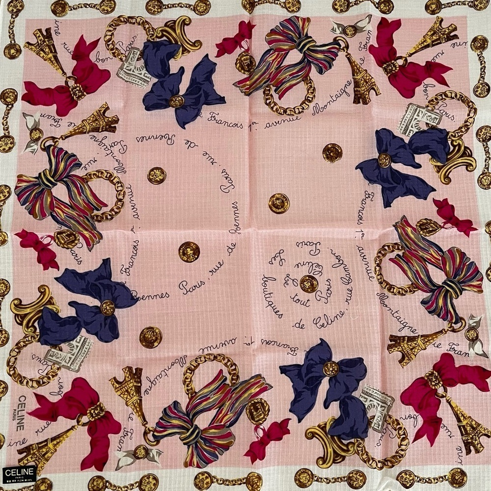 Vintage Celine Paris Arc-de-Triomphe Medallion Era Cotton Voile Scarf BNWT 1970s - Picture 9 of 13